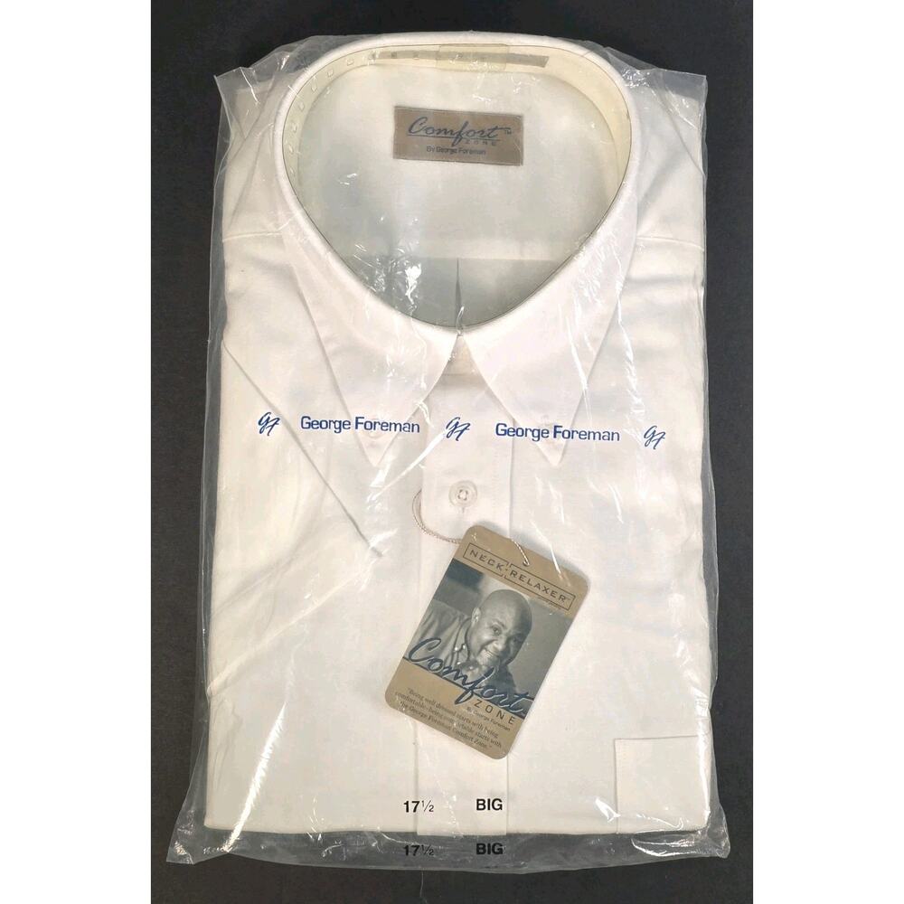 George Foreman Comfort Zone Men's White Button Up Short Sleeve Shirt Size 17.5
